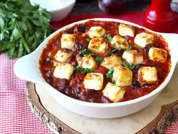 Recette Haricots rouges mijotés à la tomate et feta rôtie
