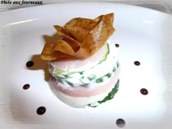 Recette Millefeuille au bacon, concombre & mascarpone au raifort