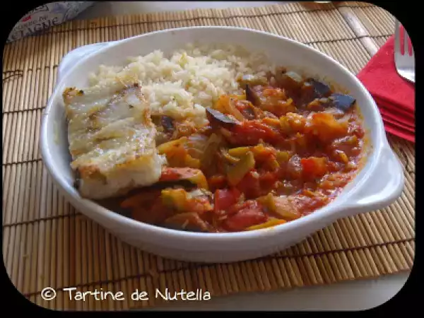 Recette Filet de colin au basilic sur ratatouille à la provençale et son riz blanc