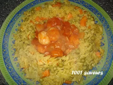 Recette Crevettes en sauce tomate et riz aux légumes