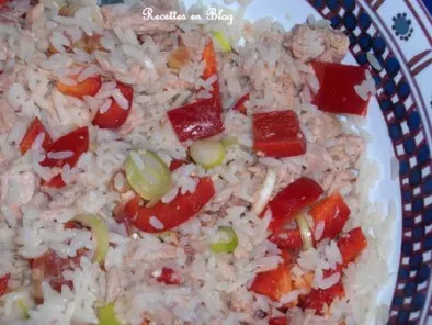 Recette Salade de riz epicee aux croustilles de lard et poivrons