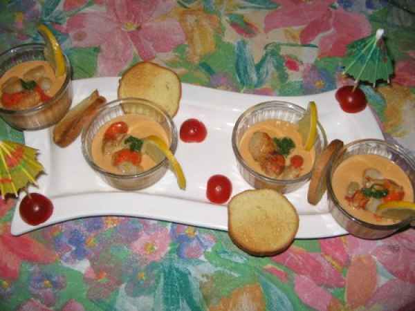 Recette de verrines st jacques, lardons, lentilles corail
