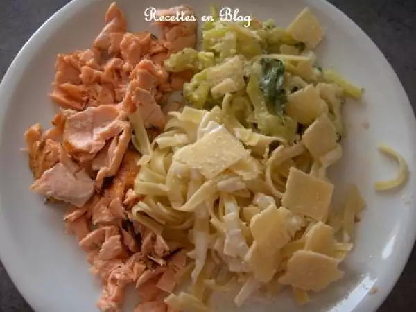 Recette Saumon aux courgettes, pates et parmesan