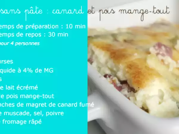 Recette Quiche sans pâte : canard et pois mange-tout