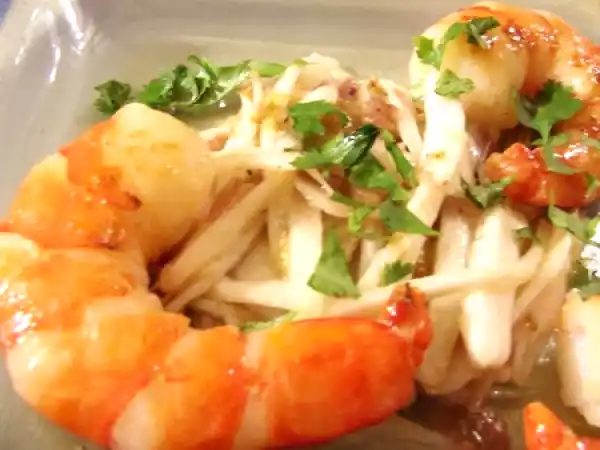 Recette Gambas rôties, julienne d'endive à l'orange & coriandre