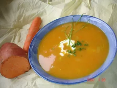 Recette Potage carottes/patates douces aux poireaux
