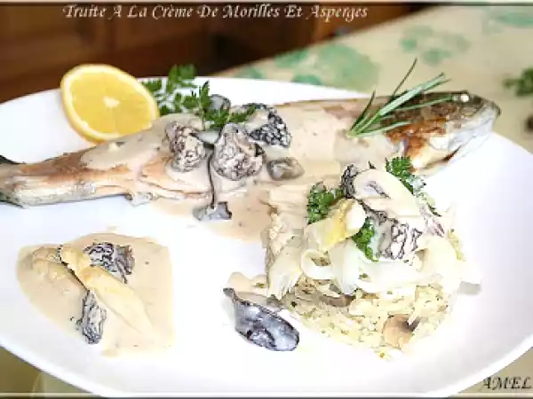 Recette Truite a la creme de morilles et asperges