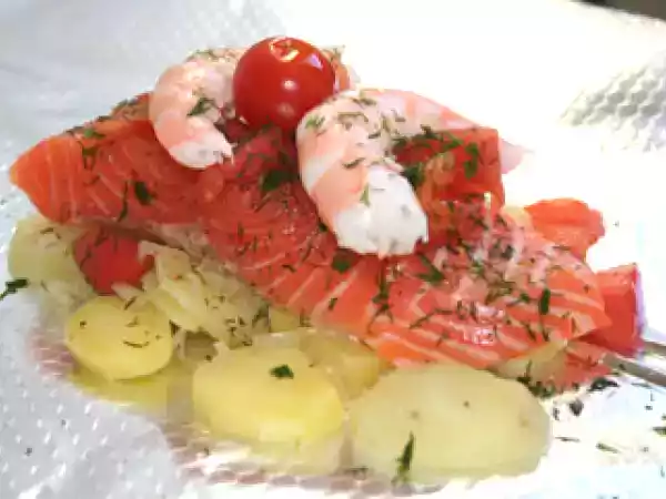 Recette Duo saumon et crevettes en papillote