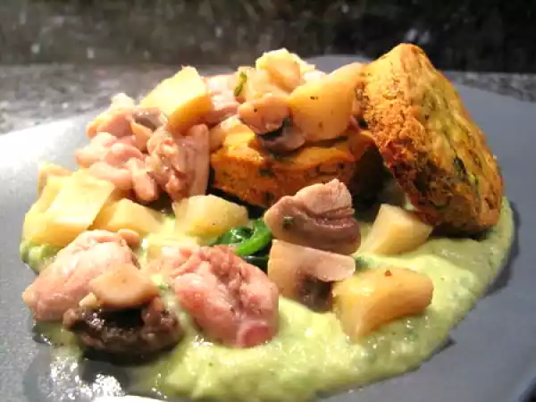 Recette Poulet sauté aux artichauts sur coulis d'artichauts à l'ail des ours