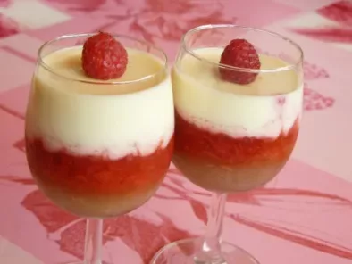 Recette Gelée de chocolat blanc, compote de rhubarbe confite à la fraise