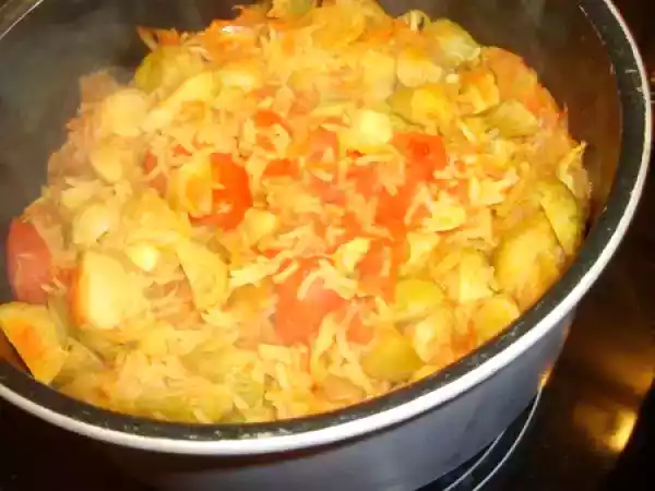 Recette Riz aux choux de bruxelles, tomates et curry.