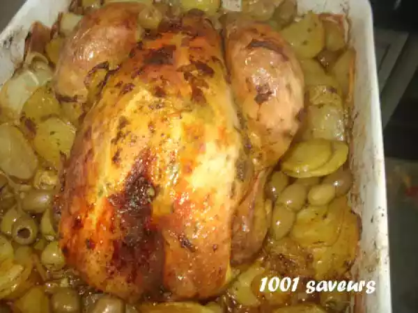 Recette Poulet rôti aux pommes de terres et aux olives