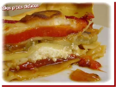 Recette Délicieuses lasagnes aux poivrons rouges, chèvre et aubergines!