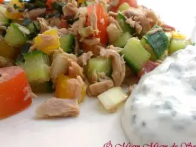 Recette Salade de thon multicolore & sauce yaourt