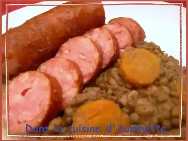 Recette Saucisses de montelliard aux lentilles vertes du puy