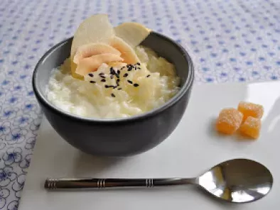 Recette Riz au lait de coco, poire japonaise, gingembre confit et sésame noir