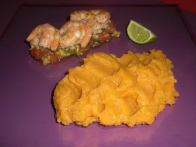 Recette Pave de saumon grille sur lit de mango salsa et sa puree de patates douces