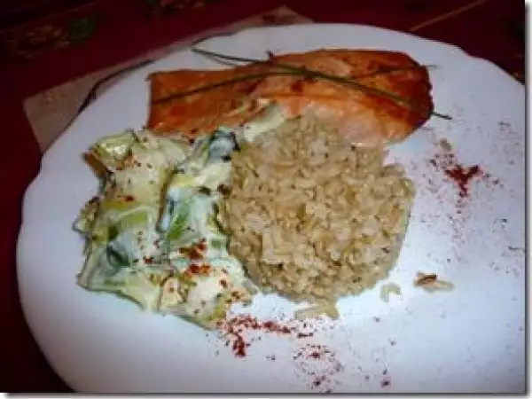 Recette Saumon grillé fondue de poireau boursin ail fines herbes