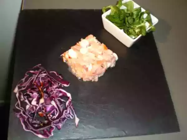 Recette Tartare de saumon, surimi et crevettes