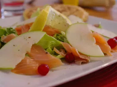 Recette Salade de saumon fumé, pomme verte et groseilles