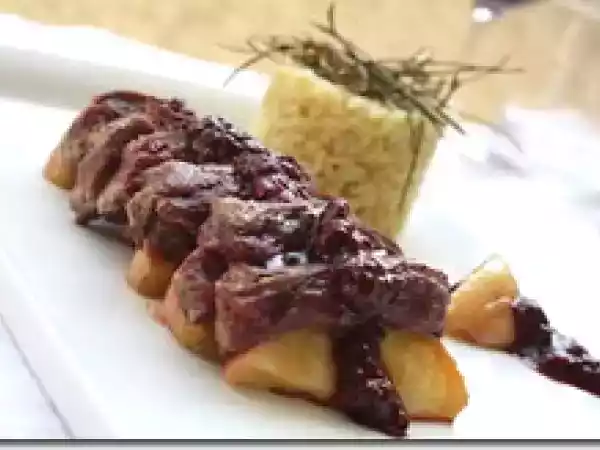 Recette Autruche à la réduction balsamique framboises et risotto au citron
