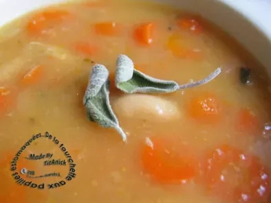 Recette Soupe repas aux haricots blancs, carottes, oignon, ail et sauge