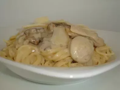 Recette Spaghetti sauce boudin blanc et champignons