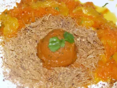 Recette Sorbet carotte à la coriandre, croustillant de vermicelles