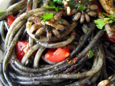 Recette Spaghettis à l'encre de seiche, seiches et épices