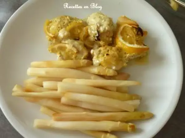 Recette Grillades de poulet a la dijonnaise accompagnees d'asperges