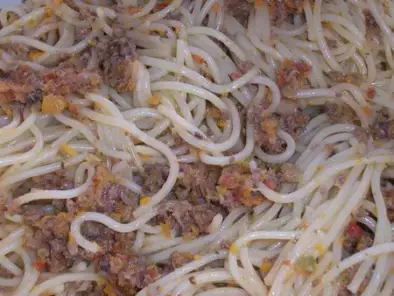 Recette Spaghetti à la viande et aux légumes hachés!!