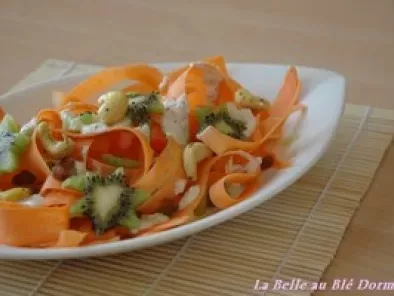 Recette Salade de patate douce et carotte aux deux fruits, sauce cajou-curry, sans blé, sans lait