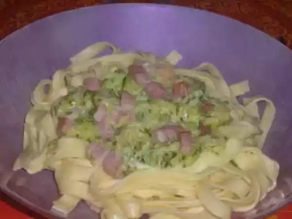 Recette Pâtes courgettes / lardons / boursin