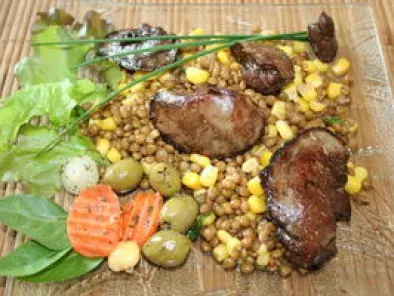 Recette Salade de lentilles, maïs et foies de lapins
