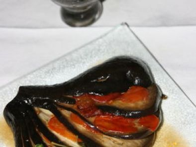Recette Eventail d'aubergine sorbet d'olives noires