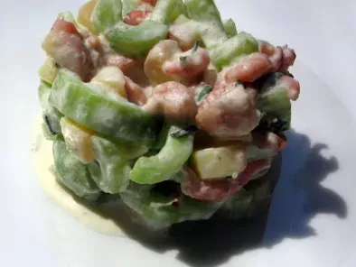 Recette Krabben-gurkensalat - salade de concombre et crevettes grises