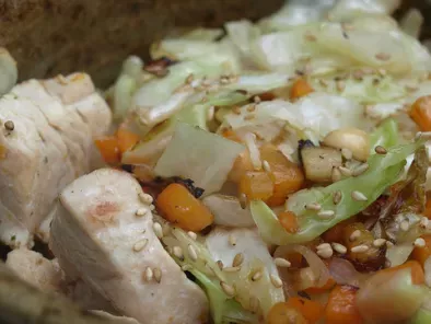 Recette Wok de poulet au chou pommé