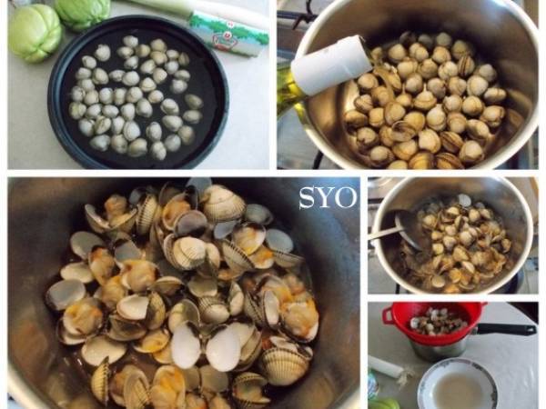 Gratin de Christophines aux coques, poireau et chèvre - Préparation etape 1