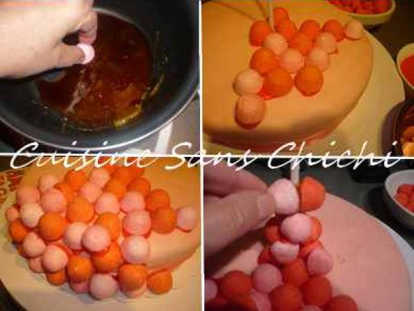 Gravity cake et sa ganache aux fraises tagada - Préparation etape 14