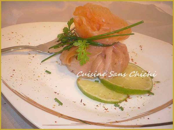 Aumônières de saumon fumé, garnies d'un tartare de saumon - Préparation etape 9