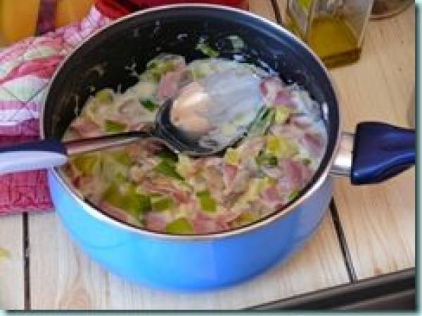 Crêpes au jambon, poireaux et champignons - Préparation etape 3