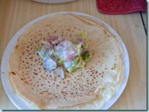 Crêpes au jambon, poireaux et champignons - Préparation etape 4