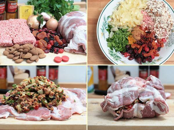 Épaule d'agneau farcie aux amandes & aux fruits séchés - Bulgur aux légumes - Préparation etape 1