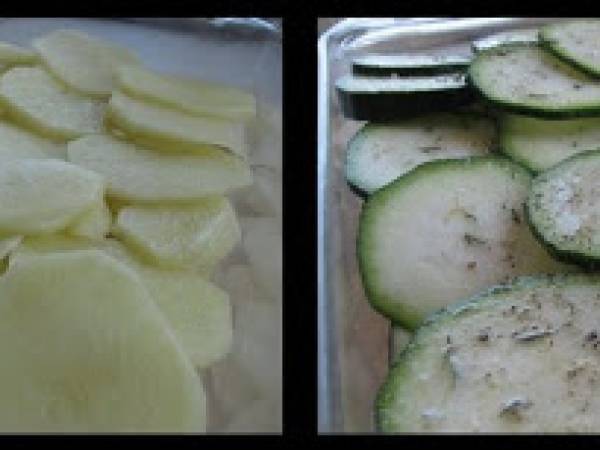Gratin de courgette, aubergines & pommes de terre à la ricotta - Préparation etape 1
