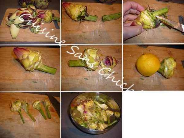 Penne aux artichauts poivrade et crème de parmesan - Préparation etape 1