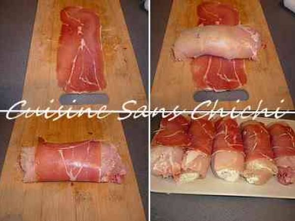 Roulés de poulet au jambon cru, farcis de ricotta et pesto - Préparation etape 6