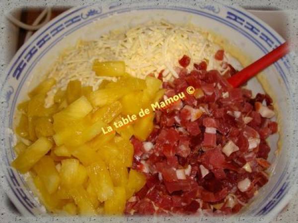 Muffins à l'ananas et au jambon cru - Préparation etape 2