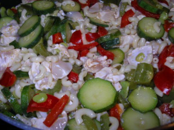 Poêlée : Poulet, poivrons, courgettes, feves et coquillettes - Préparation etape 5