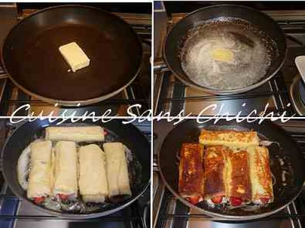 Petits roulés de pain perdu aux fraises et nutella. - Préparation etape 6