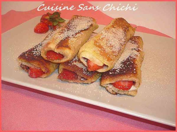 Petits roulés de pain perdu aux fraises et nutella. - Préparation etape 7